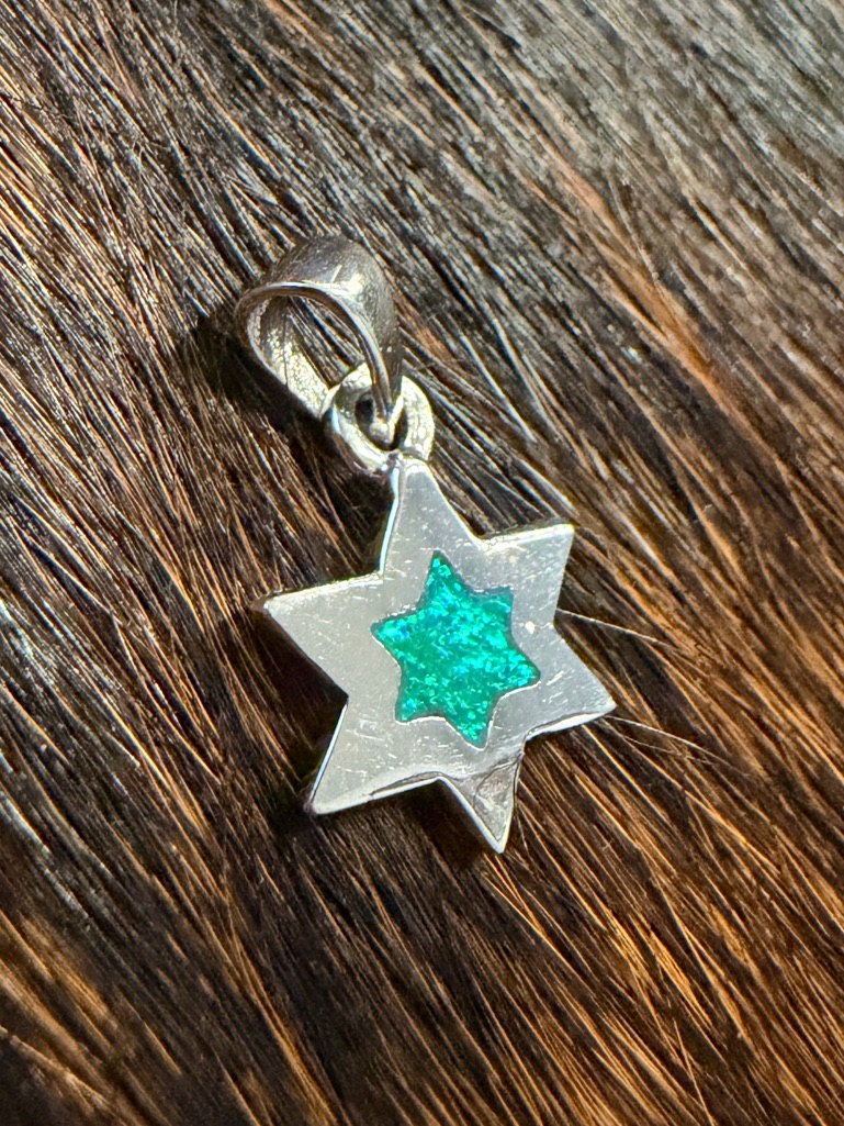 Sterling Silver Opal Star Pendant | Green Opal Inlay | 925 Signed | Festival New
